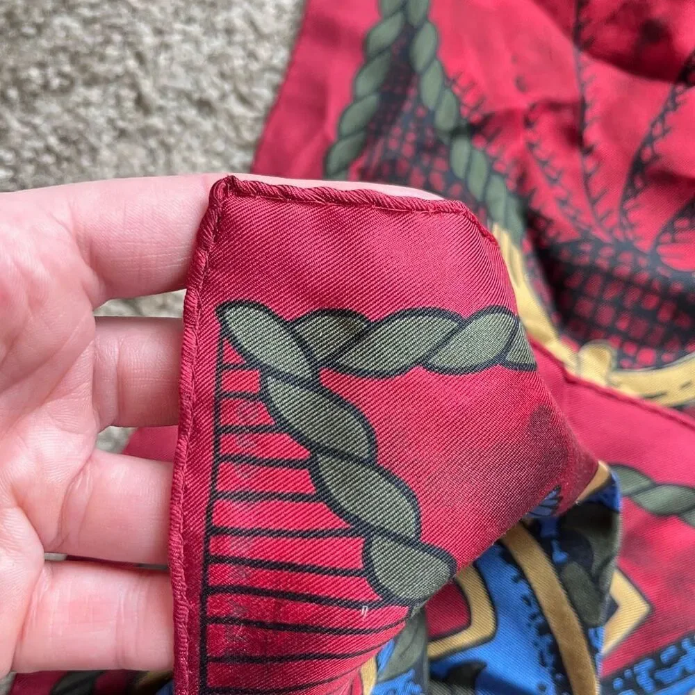 VTG Silk Scarf Elaine Gold Crest Shield Red Gold Equestrian Wrap 50